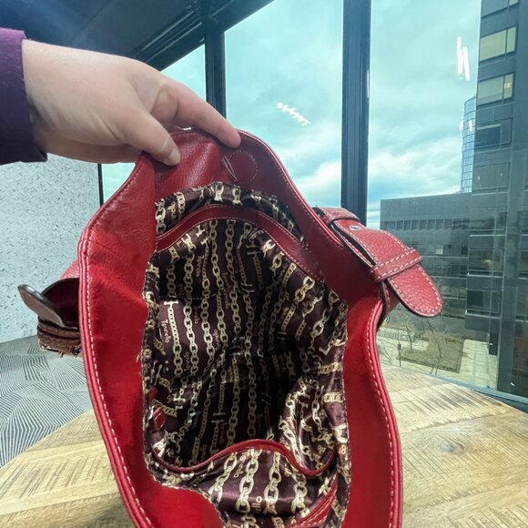 Tignanello Brick Red Leather Boho Purse | Shoulder Bag | Bohemian Satchel - Picture 7 of 11